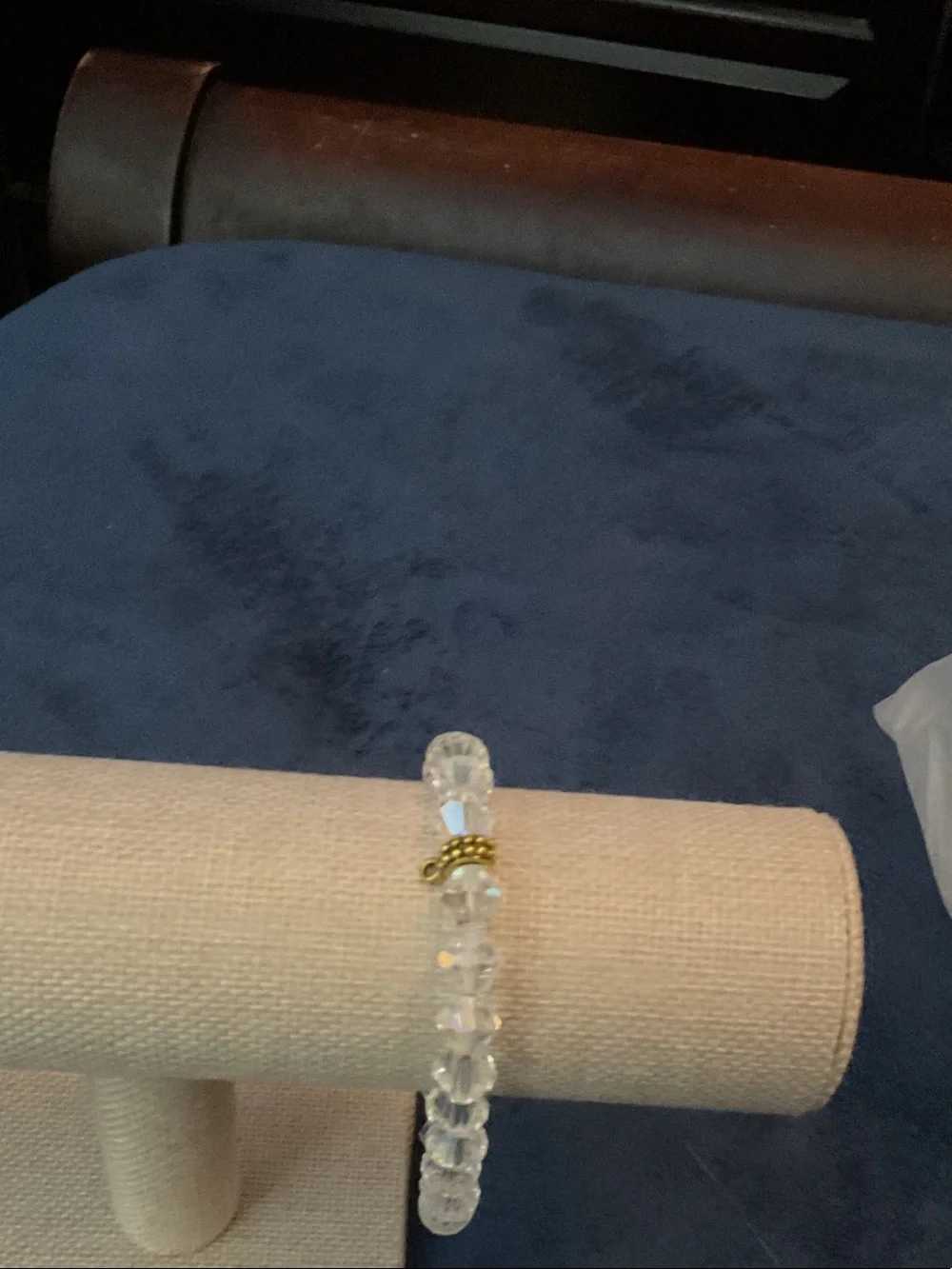 Beaded Crystal Stretch Bracelet with Gold Accent - Clear